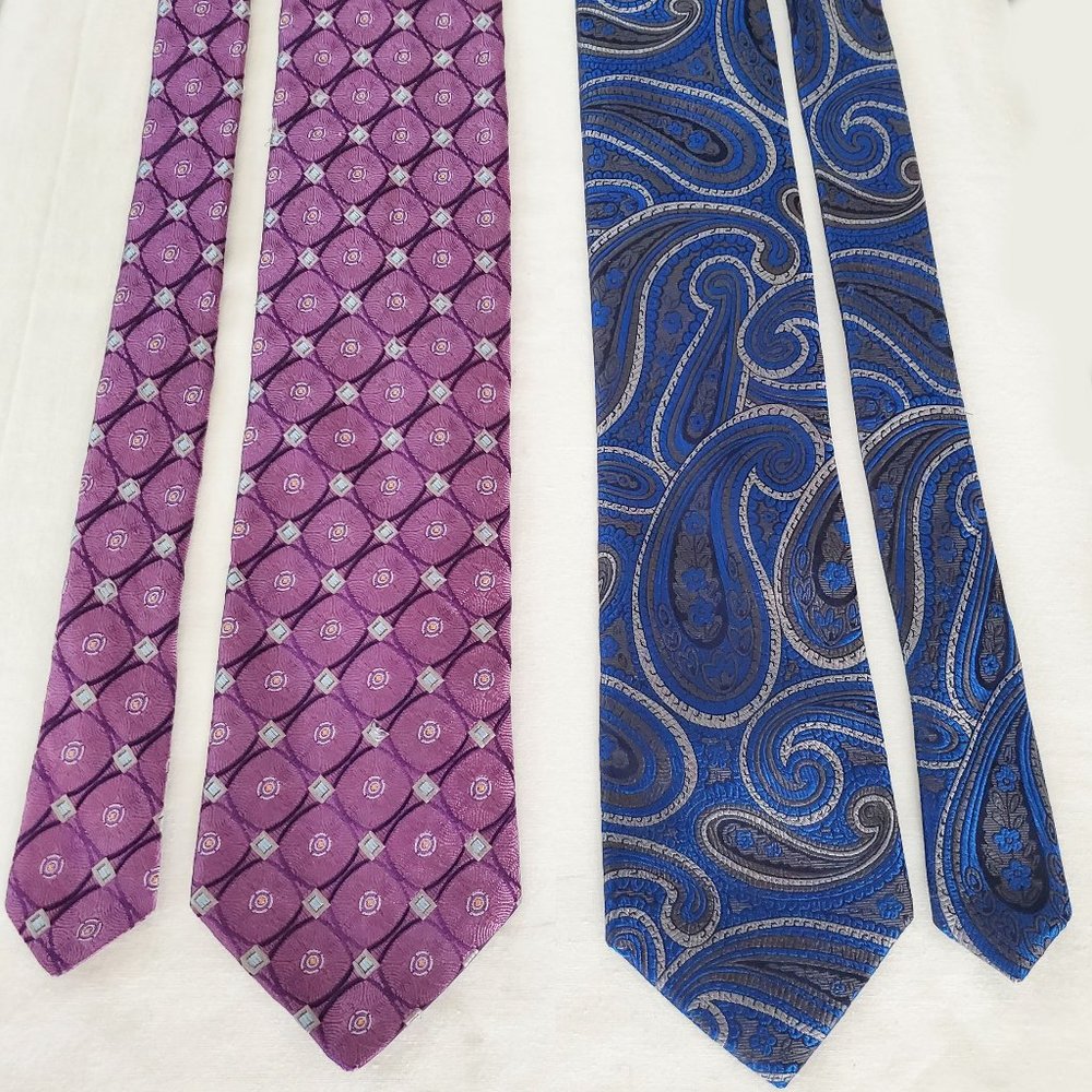 Ted Baker London Mens SET OF 2 Neck Ties Tie Jacquard Blue and Purple 100% Silk